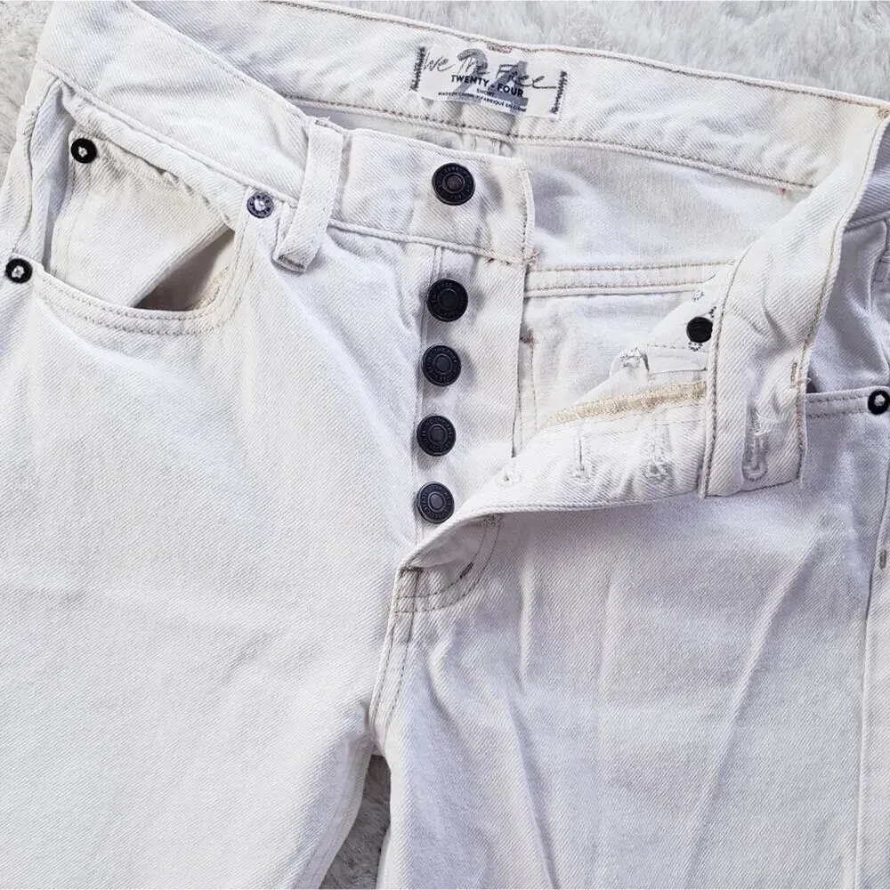 Free People Blossom White High Rise Rigid Straight Leg Jean Raw Hem 24 NEW